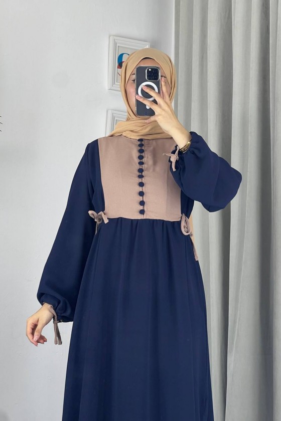 4537 - Pamuklu Tesettür Elbise Laci̇vert-Z17