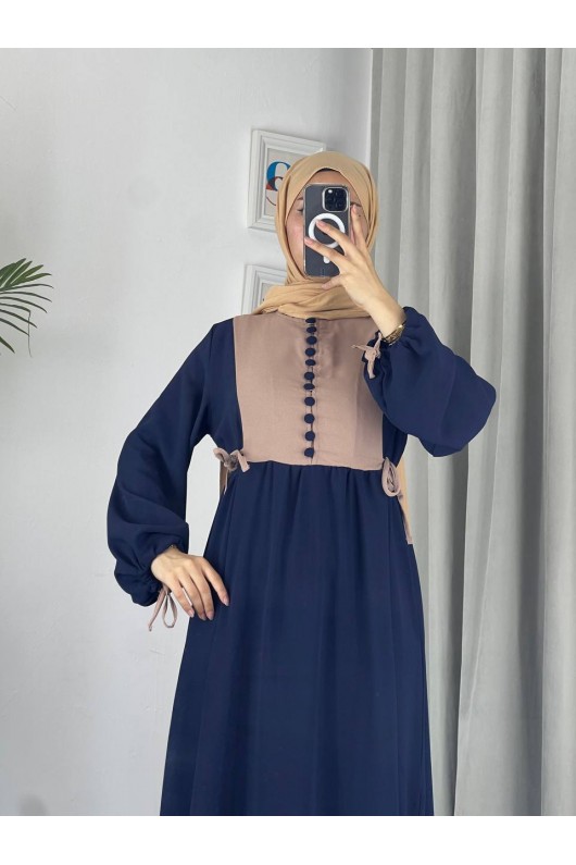 4537 - Pamuklu Tesettür Elbise Laci̇vert-Z17