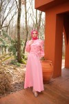 4586 - Çiçek Detaylı Tesettür Elbise Pembe-A2