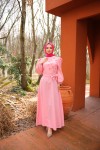 4586 - Çiçek Detaylı Tesettür Elbise Pembe-A2