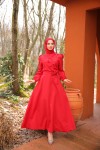 4586 - Çiçek Detaylı Tesettür Elbise Kirmizi-A2