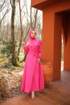 4586 - Çiçek Detaylı Tesettür Elbise Koyu Pembe-A2