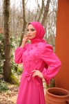 4586 - Çiçek Detaylı Tesettür Elbise Koyu Pembe-A2