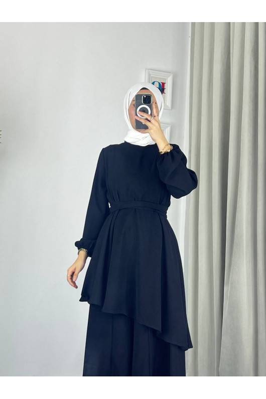 4523 - Bol Paça Pantolon - Tunik Takım Si̇yah-Z7