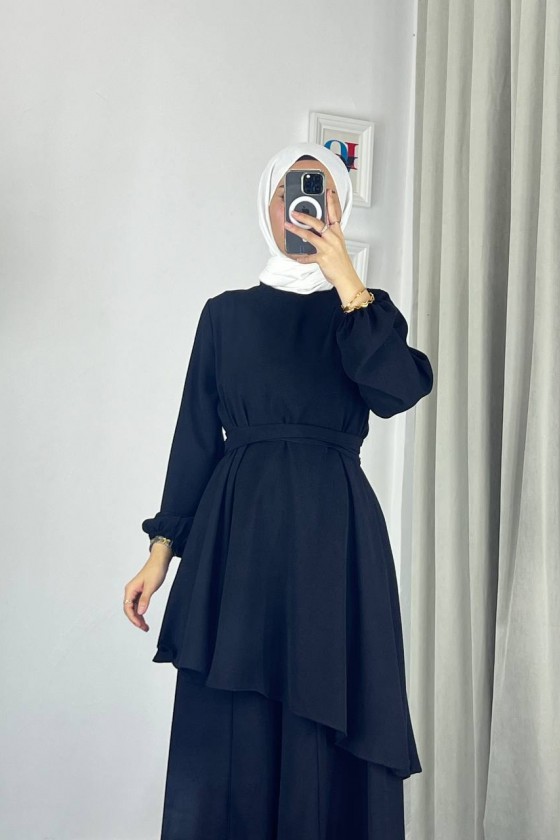 4523 - Bol Paça Pantolon - Tunik Takım Si̇yah-Z7