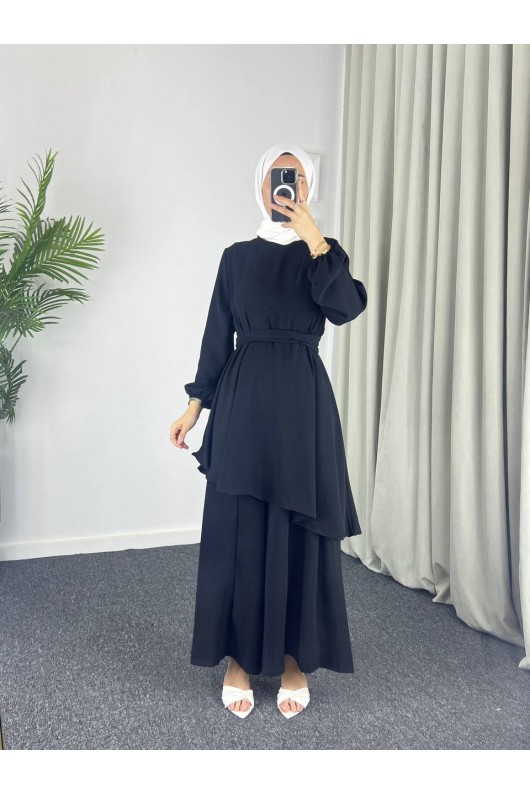 4523 - Bol Paça Pantolon - Tunik Takım Si̇yah-Z7