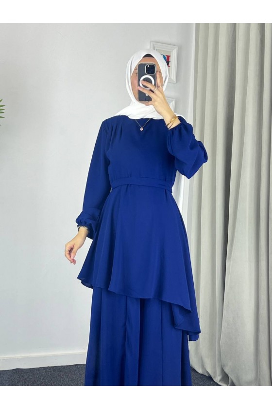 4523 - Bol Paça Pantolon - Tunik Takım Mavi̇-Z7 4523 - Bol Paça Pantolon - Tunik Takım Mavi̇-Z7