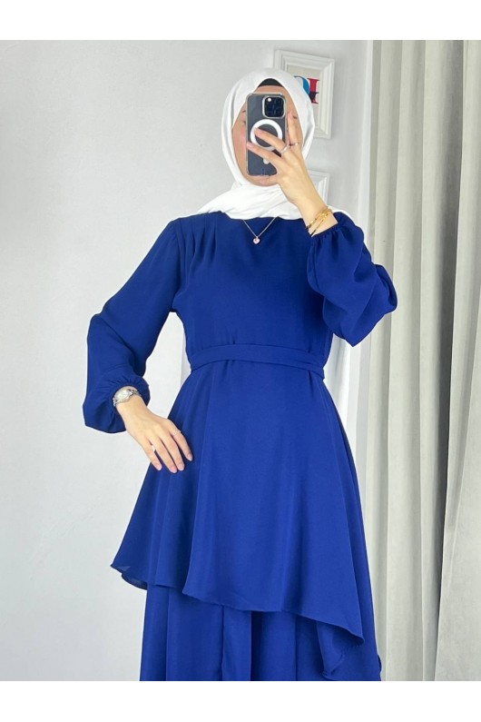 4523 - Bol Paça Pantolon - Tunik Takım Mavi̇-Z7 4523 - Bol Paça Pantolon - Tunik Takım Mavi̇-Z7