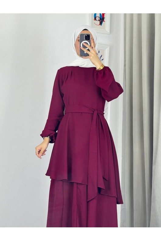 4523 - Bol Paça Pantolon - Tunik Takım Bordo-Z7