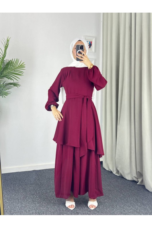 4523 - Bol Paça Pantolon - Tunik Takım Bordo-Z7