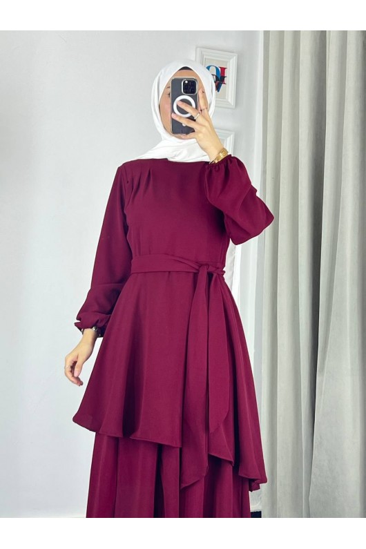 4523 - Bol Paça Pantolon - Tunik Takım Bordo-Z7