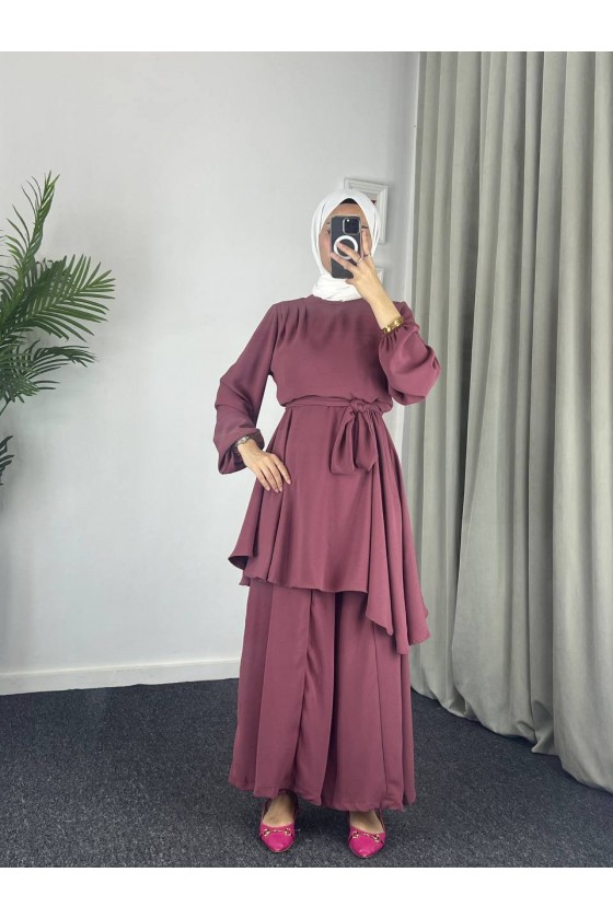 4523 - Bol Paça Pantolon - Tunik Takım Pembe-Z7