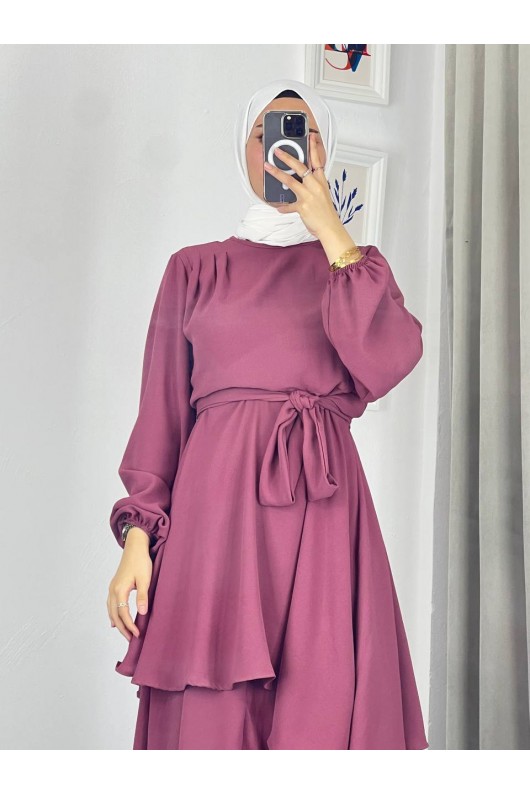 4523 - Bol Paça Pantolon - Tunik Takım Pembe-Z7