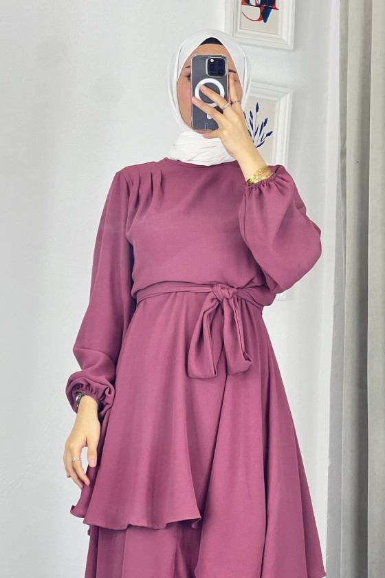 4523 - Bol Paça Pantolon - Tunik Takım Pembe-Z7