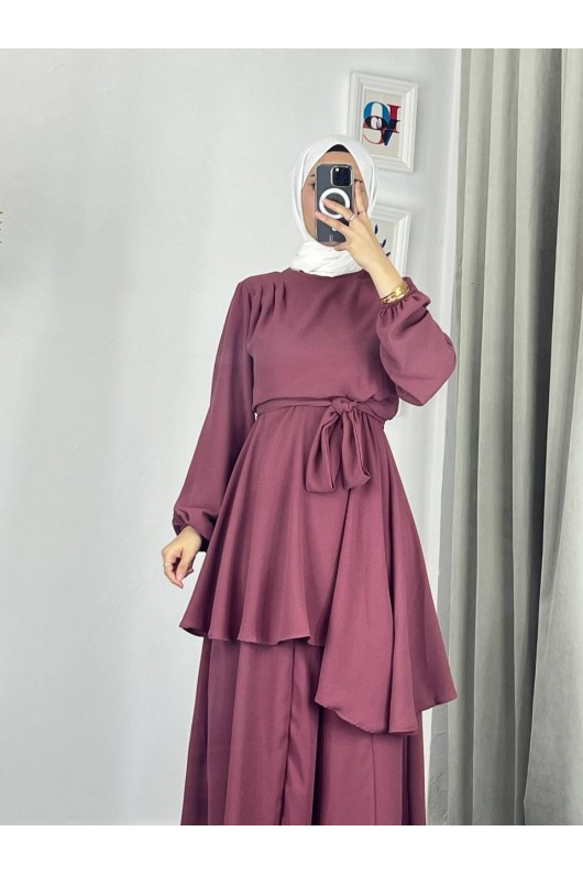 4523 - Bol Paça Pantolon - Tunik Takım Pembe-Z7