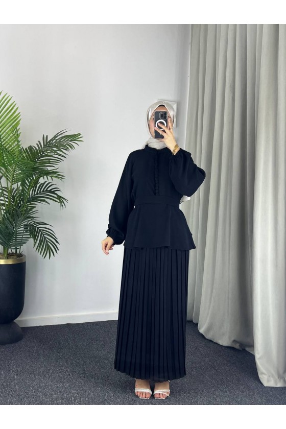 4532 - Krep Tesettür İkili Takım Si̇yah-Z12