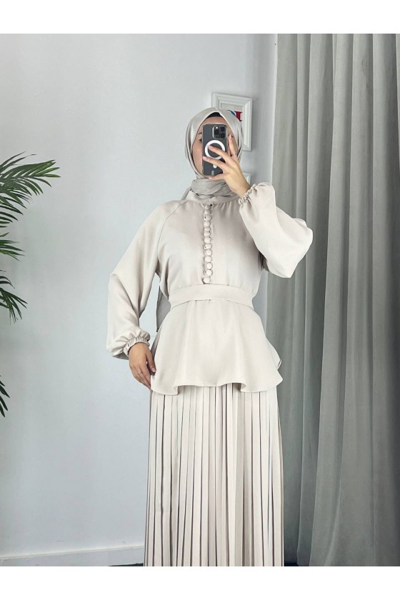 4532 - Krep Tesettür İkili Takım Bej-Z12