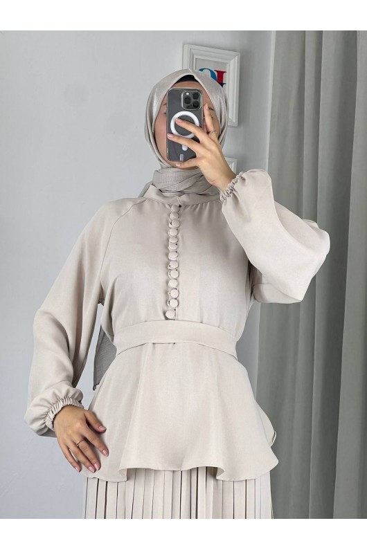 4532 - Krep Tesettür İkili Takım Bej-Z12