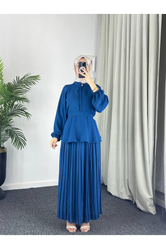 4532 - Krep Tesettür İkili Takım Mavi̇-Z12