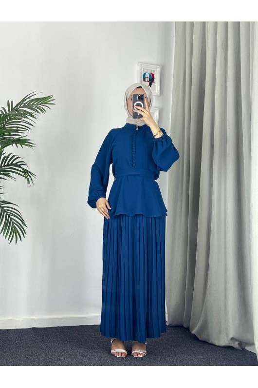4532 - Krep Tesettür İkili Takım Mavi̇-Z12 4532 - Krep Tesettür İkili Takım Mavi̇-Z12