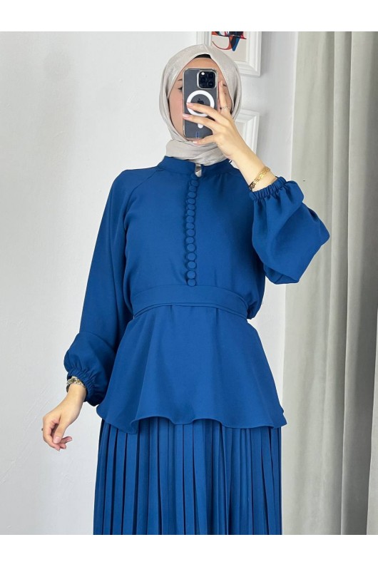 4532 - Krep Tesettür İkili Takım Mavi̇-Z12 4532 - Krep Tesettür İkili Takım Mavi̇-Z12