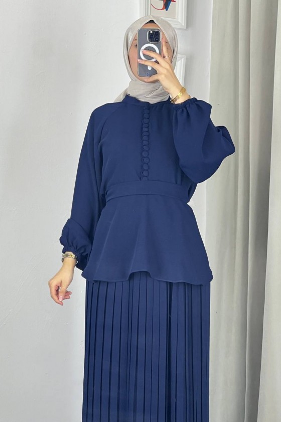 4532 - Krep Tesettür İkili Takım Laci̇vert-Z12