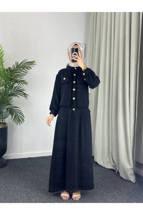 44581 -Ayrobin  Tesettür İkili Takım Si̇yah-Z11