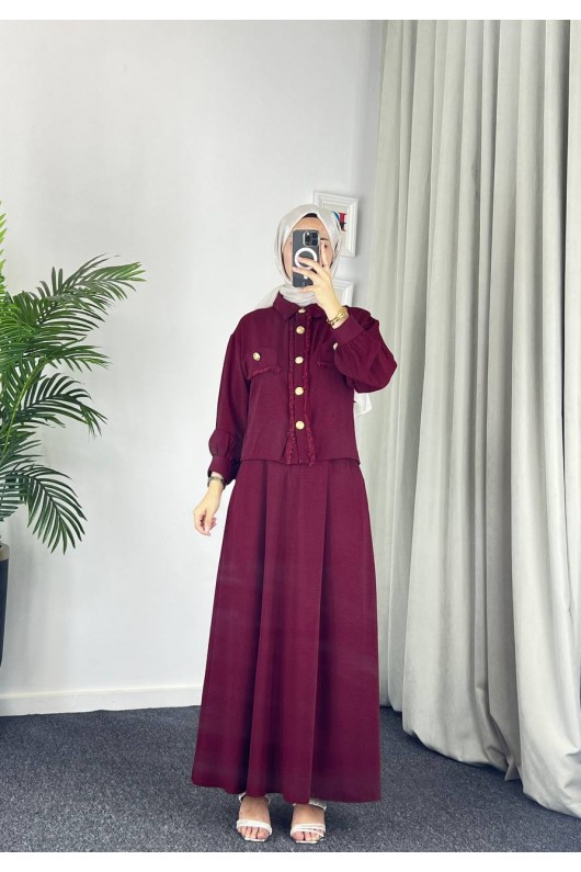 44581 -Ayrobin  Tesettür İkili Takım Bordo-Z11