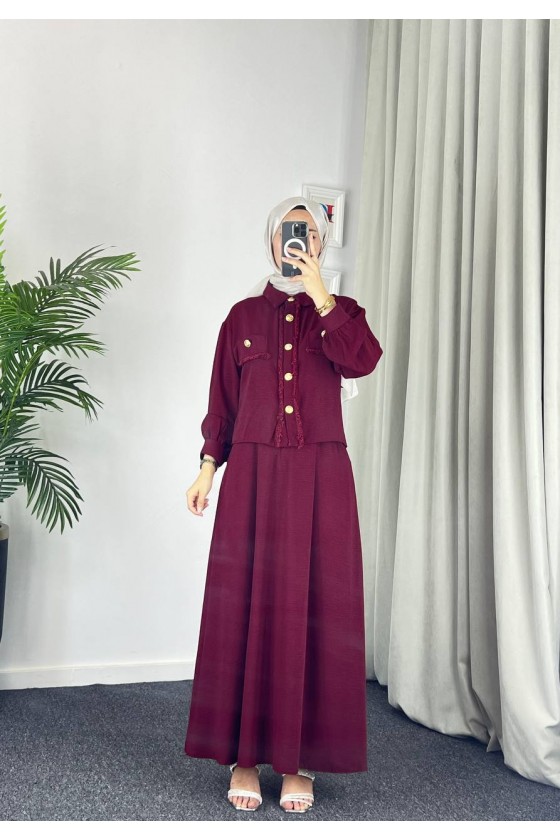 44581 -Ayrobin  Tesettür İkili Takım Bordo-Z11