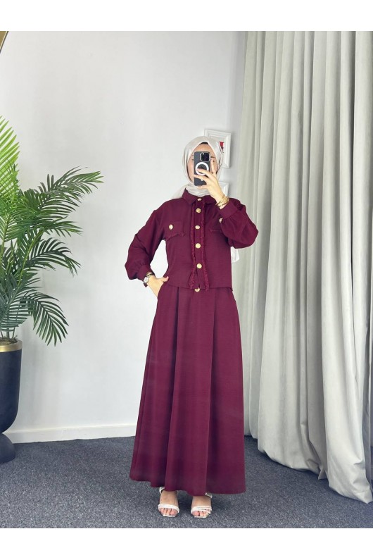 44581 -Ayrobin  Tesettür İkili Takım Bordo-Z11