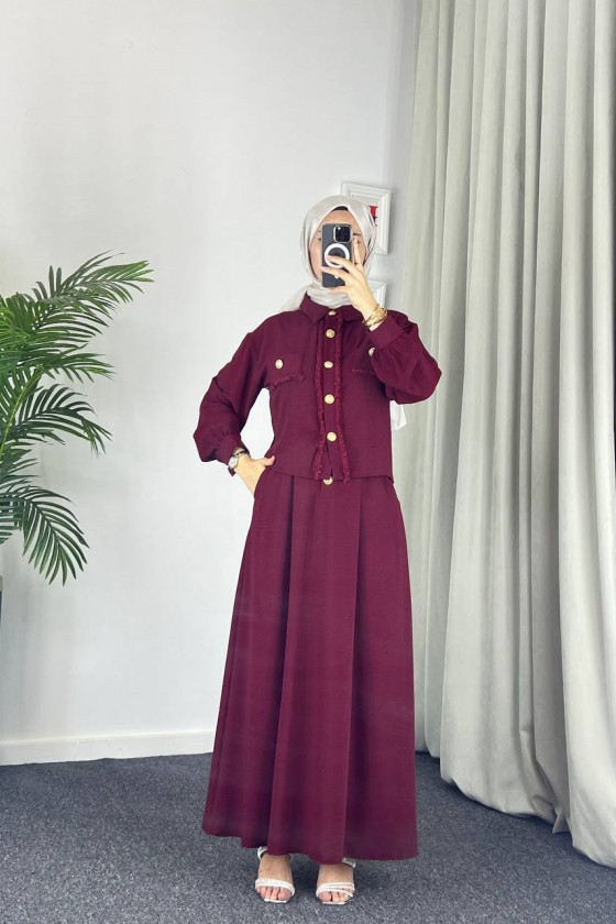 44581 -Ayrobin  Tesettür İkili Takım Bordo-Z11