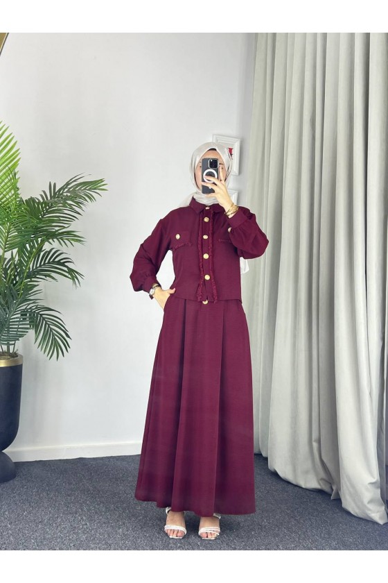 44581 -Ayrobin  Tesettür İkili Takım Bordo-Z11