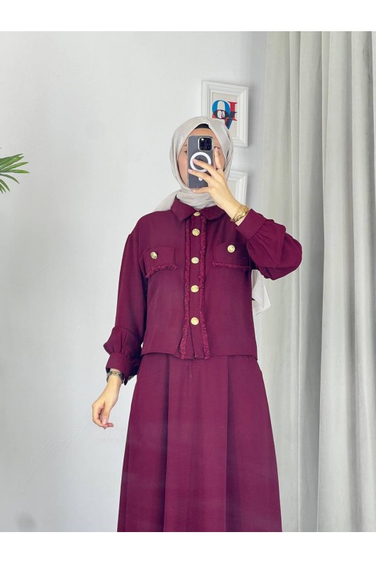44581 -Ayrobin  Tesettür İkili Takım Bordo-Z11