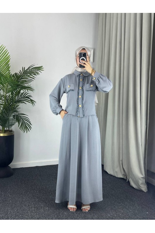 44581 -Ayrobin  Tesettür İkili Takım Gri̇-Z11