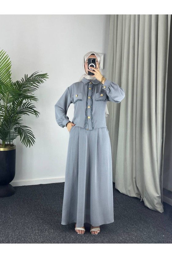 44581 -Ayrobin  Tesettür İkili Takım Gri̇-Z11