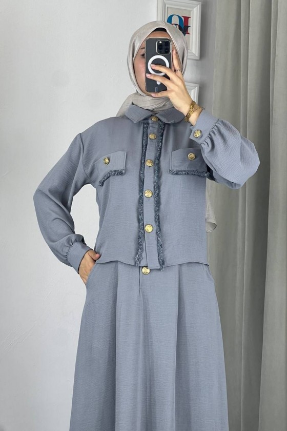 44581 -Ayrobin  Tesettür İkili Takım Gri̇-Z11