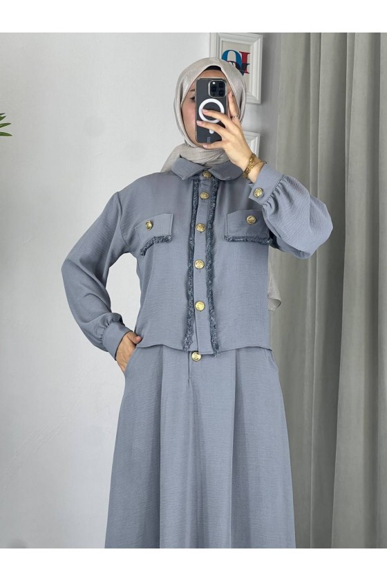 44581 -Ayrobin  Tesettür İkili Takım Gri̇-Z11