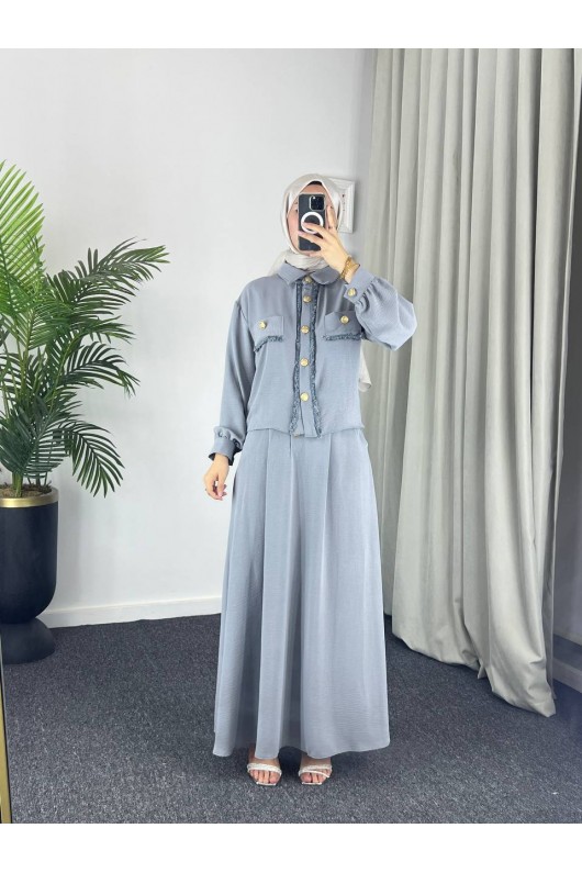 44581 -Ayrobin  Tesettür İkili Takım Gri̇-Z11