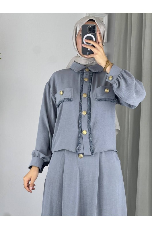44581 -Ayrobin  Tesettür İkili Takım Gri̇-Z11