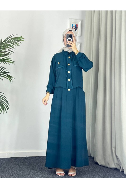 44581 -Ayrobin  Tesettür İkili Takım Zümrüt Yeşili-Z11