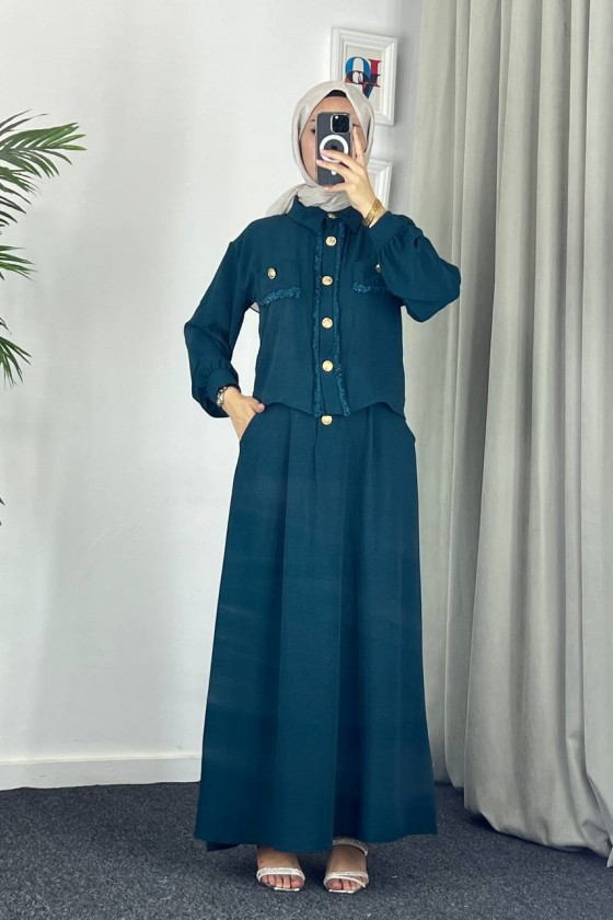 44581 -Ayrobin  Tesettür İkili Takım Zümrüt Yeşili-Z11