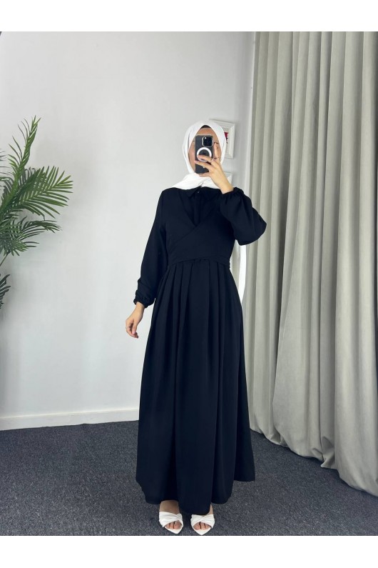 4538 - Kuşak Detaylı Tesettür Elbise Si̇yah-M5