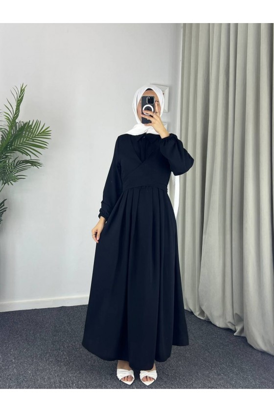 4538 - Kuşak Detaylı Tesettür Elbise Si̇yah-M5