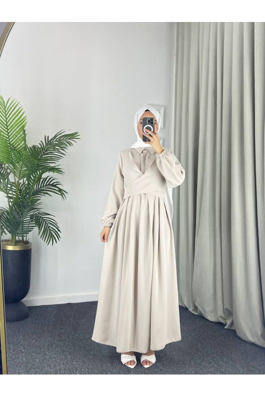 4538 - Kuşak Detaylı Tesettür Elbise Bej-M5 4538 - Kuşak Detaylı Tesettür Elbise Bej-M5