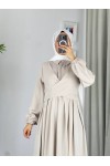 4538 - Kuşak Detaylı Tesettür Elbise Bej-M5 4538 - Kuşak Detaylı Tesettür Elbise Bej-M5