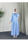 4538 - Kuşak Detaylı Tesettür Elbise Mavi̇-M5