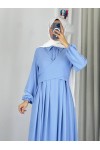 4538 - Kuşak Detaylı Tesettür Elbise Mavi̇-M5