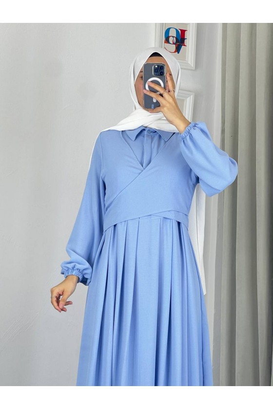 4538 - Kuşak Detaylı Tesettür Elbise Mavi̇-M5 4538 - Kuşak Detaylı Tesettür Elbise Mavi̇-M5
