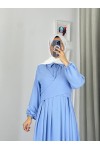 4538 - Kuşak Detaylı Tesettür Elbise Mavi̇-M5