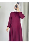 4538 - Kuşak Detaylı Tesettür Elbise Bordo-M5